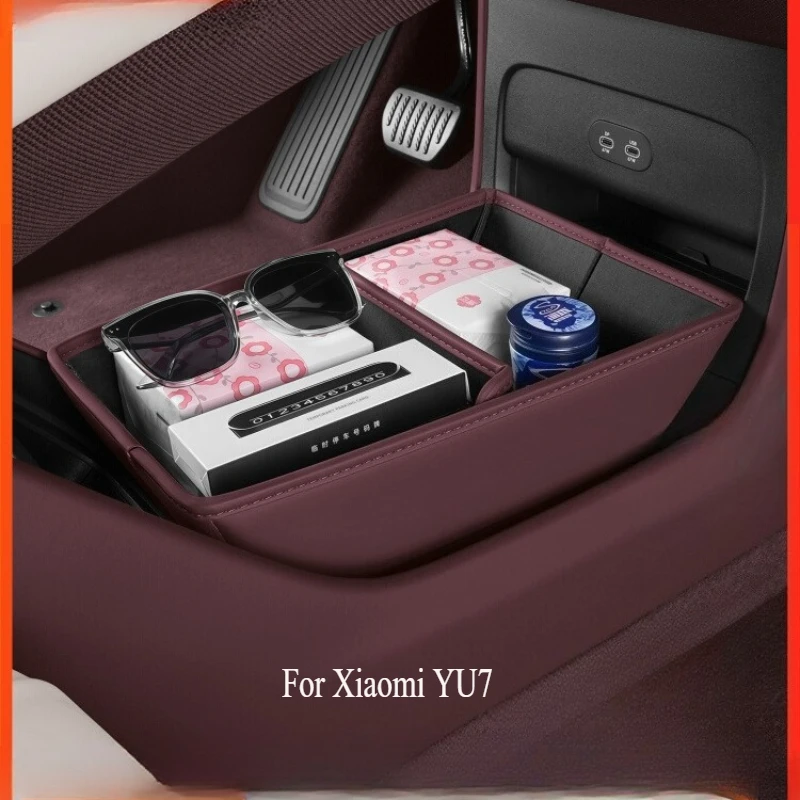 

For Xiaomi YU7 Center Console Organizer Tray, Lower Storage Box Anti-Slip Leather Mat, Armrest Box Interior Accessories