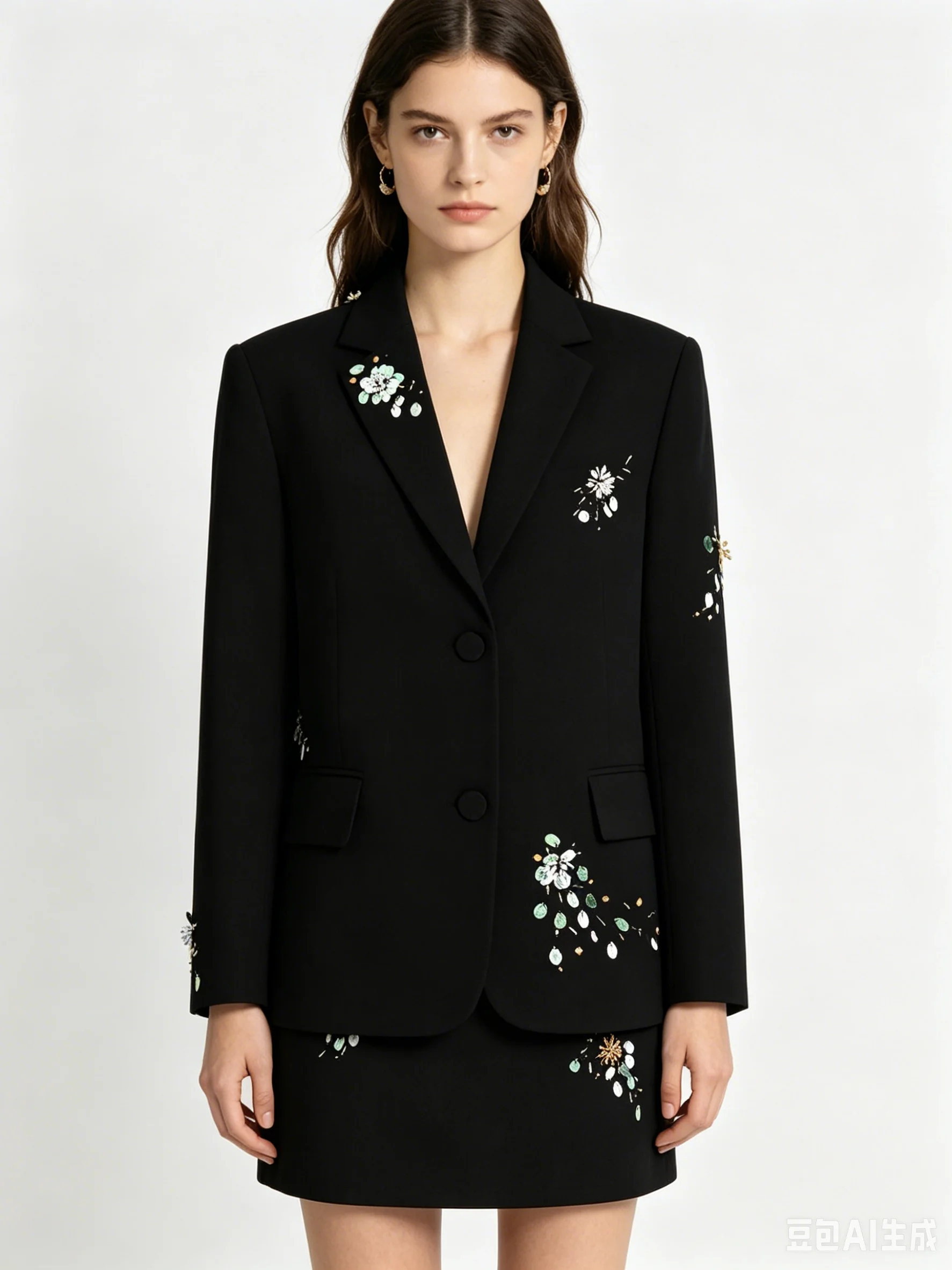 25264 Spring and Autumn New Luxury Exquisite Nail Bead sequin Long Sleeve Button Casual Commuter Women's Suit Coat
