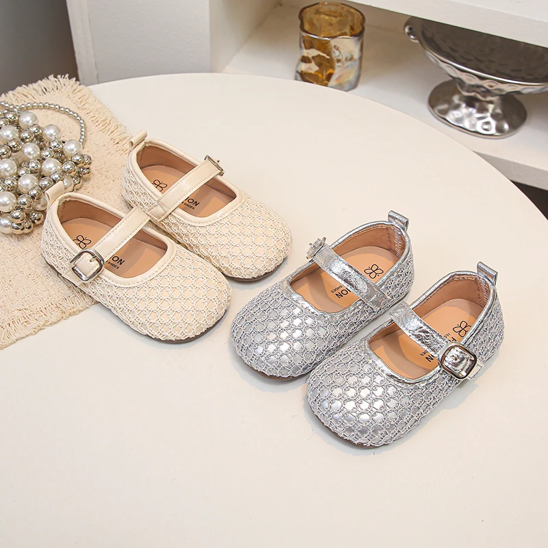 Girls Princess Shoes Sweet Style Soft Sole Kids Flat Shoes Round Toes 2026 Brand New Children Leather Shoes Non-slip Versatile