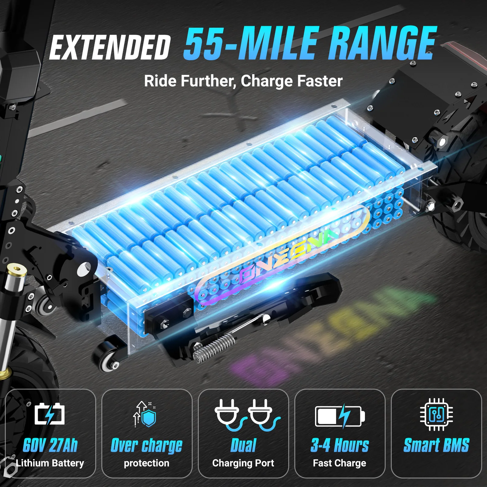 ONECNA GT7 5600W デュアルモーター折りたたみ - 60V 5600W Dual Motor Electric Scooter のレビューと価格