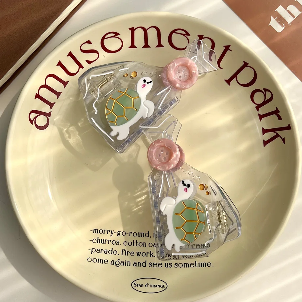 1pc Cute, fun, transparent little turtle, Japanese style design, creative hair clip, half tied bun, hair clip, hair accessory