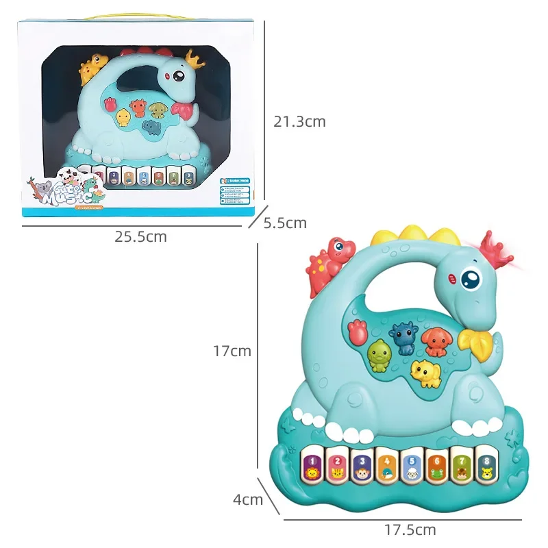 아기 공룡 피아노 장난감, 공룡 피아노 키보드 소리로 빛나는, 음악 장난감 유아 교육 유아 장난감 유아를위한 선물