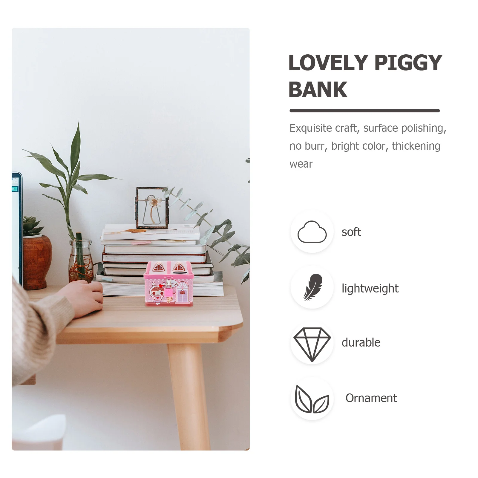 

Cartoon House Metal Piggy Bank Durable Saving Pot Kids Gift Home Decoration Coin Container Desktop Decor Money Jar