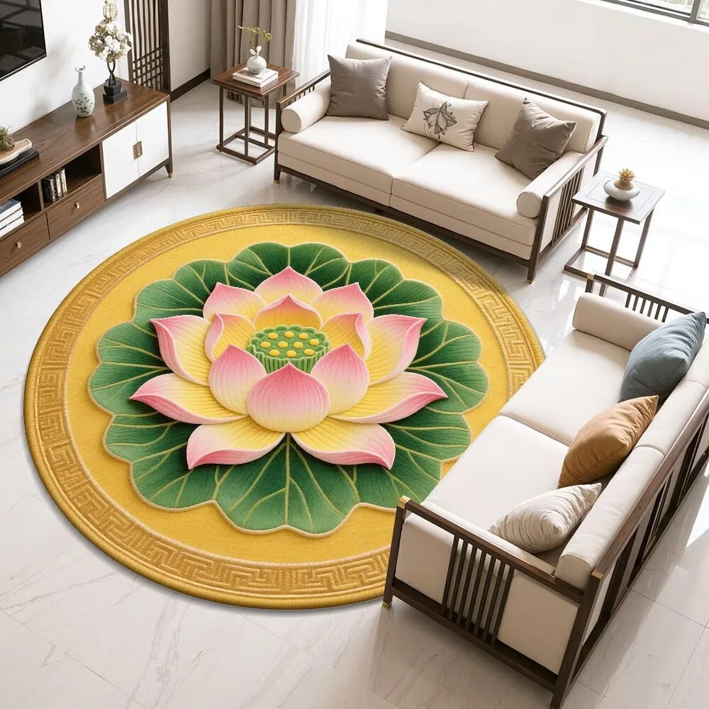 Lotus-shaped printed floor mat meditation mat that is easy to clean. A Chinese lotus flower mat for worship in the living room
