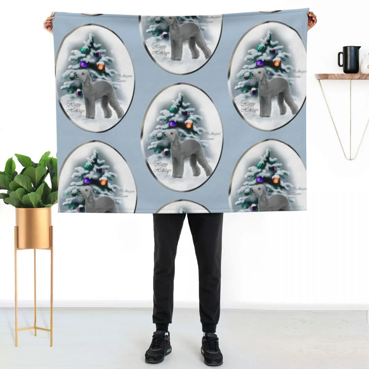 Bedlington Terrier Christmas Holiday Art Gifts Throw Blanket Personalized Gift Plush Bed Vintage For Baby wednesday Blankets