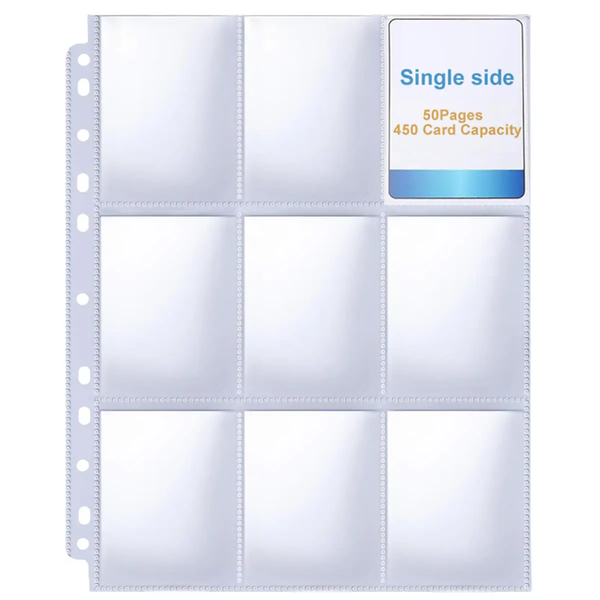 9 Pocket Single 50 Pages Side Trading Card Sleeve Holder Sleeves Storage Album Book For Game Cards 11 Holes Fit 3 Ring Binder