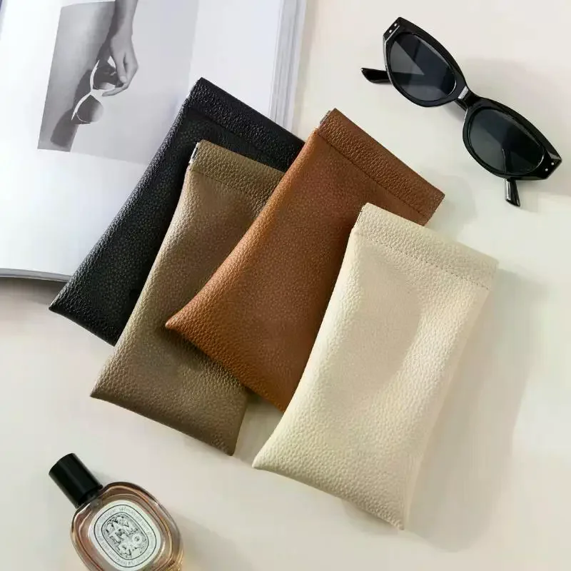 PU Leather Sunglasses Pouch With Keyring: Portable Soft Scratch-Resistant Eyeglass Case Women Men Daily Office & Travel