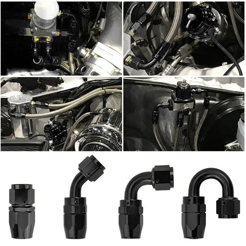 אוניברסלי an4 an6 an8 an10 an12 ישר 45 ° 90 ° 180 ° מעלות שמן דלק קריר צינור סיבוב סוף הולם מתאם חיבור לשימוש חוזר