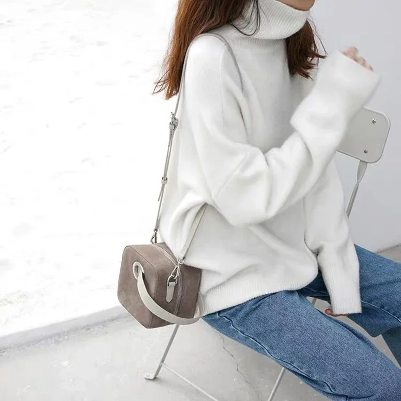 Turtle Neck Cashmere Sweater Women Korean Style Loose Warm Knitted Pullover 2024 Winter Outwear Lazy Oaf Female Jumpers Solid