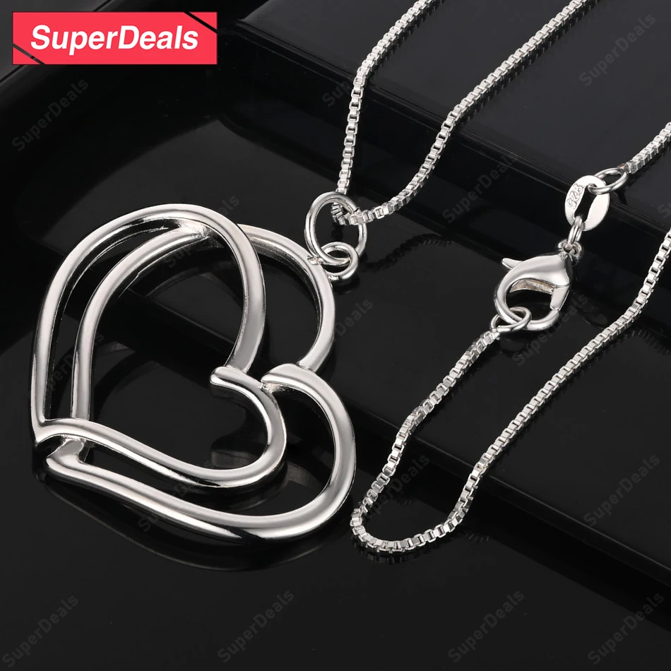 SuperDeals 925 فضة القلب Waterdrop هندسية الصليب قلادة قلادة سيدة الموضة مجوهرات الزفاف هدية عيد ميلاد