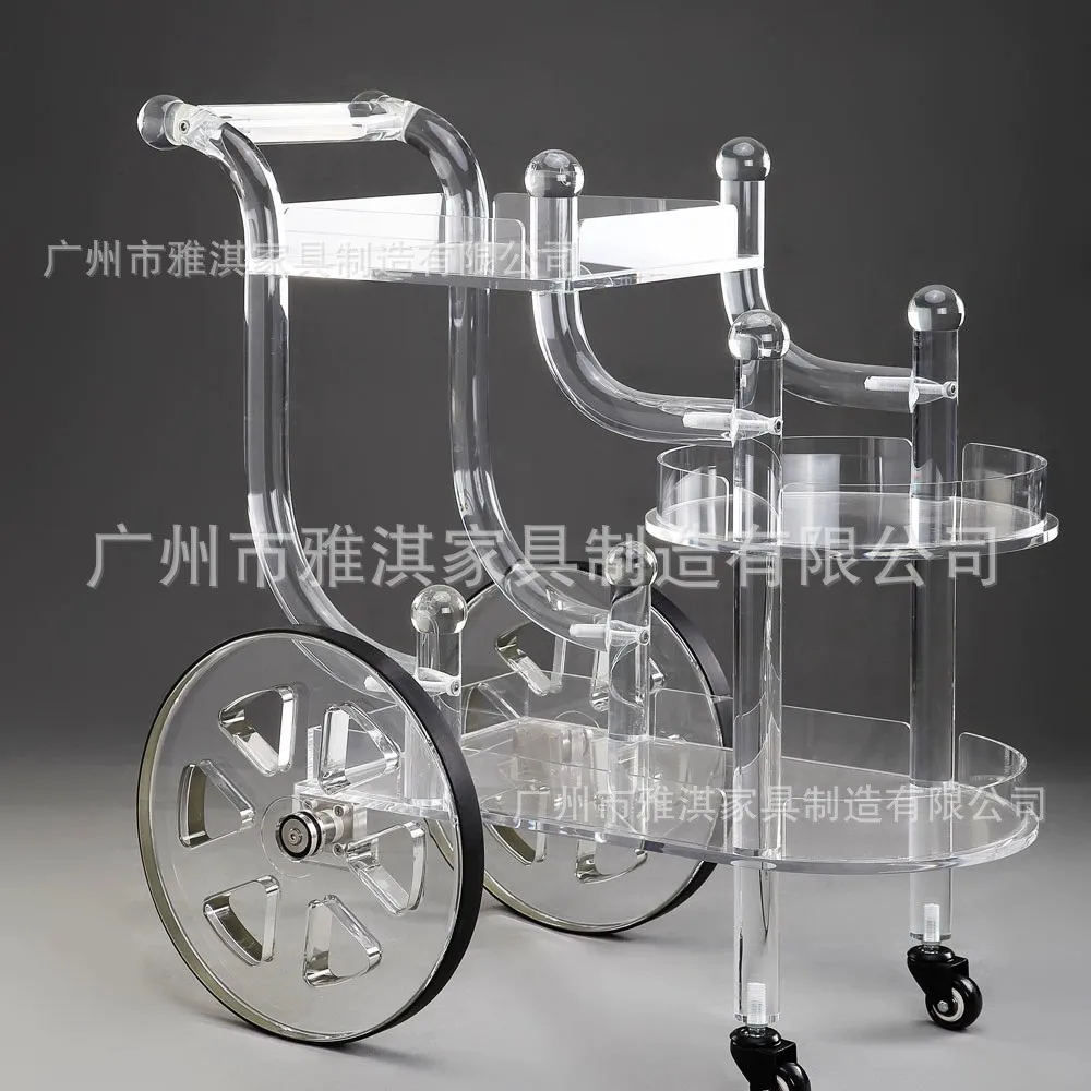 Factory custom transparent acrylic dining car wine cart ins retro three-layer wine cart fashion personalized trolley
