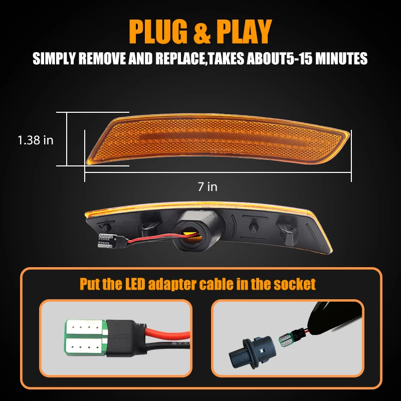 Fit For Chevrolet Camaro 2016-2023 Smoked Lens LED Side Marker Reflectors Lamp Amber Front Red Rear Side Fender Lights