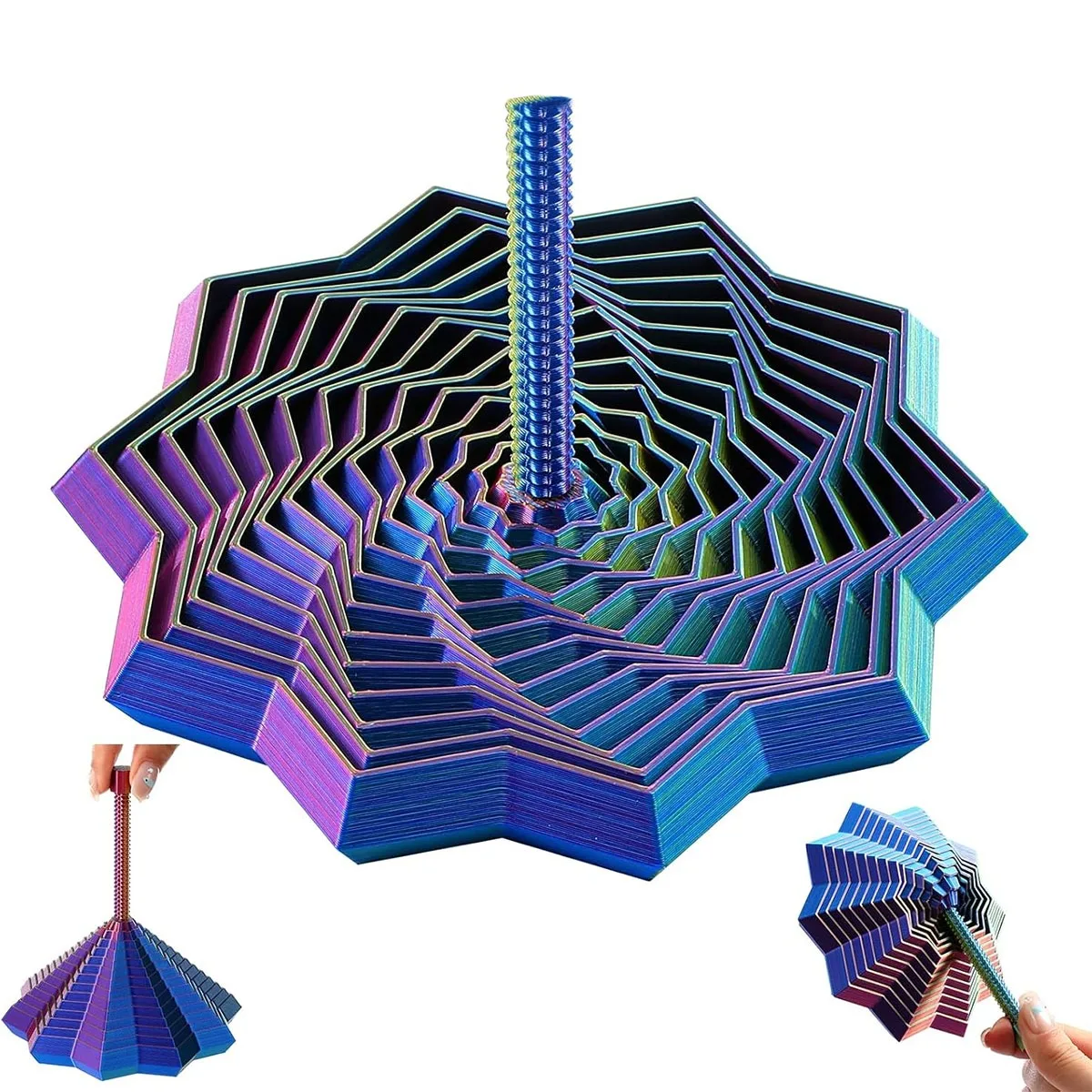 1 Random Color Star Finger Topper - 2 Sizes of Gradient Rotating Polygons, Expandable Sensory Desktop Decoration