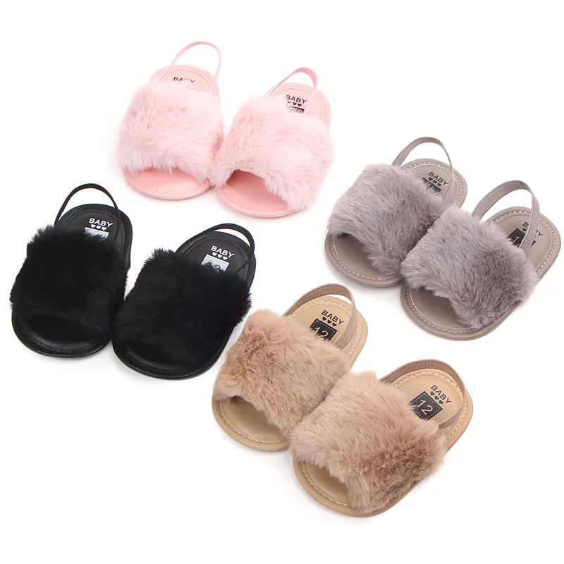 Summer Soft hair style Classic Baby Girl Slipper Sandals Breathable Baby Fur Shoes Simple Elastic Sandals princess Baby Shoes