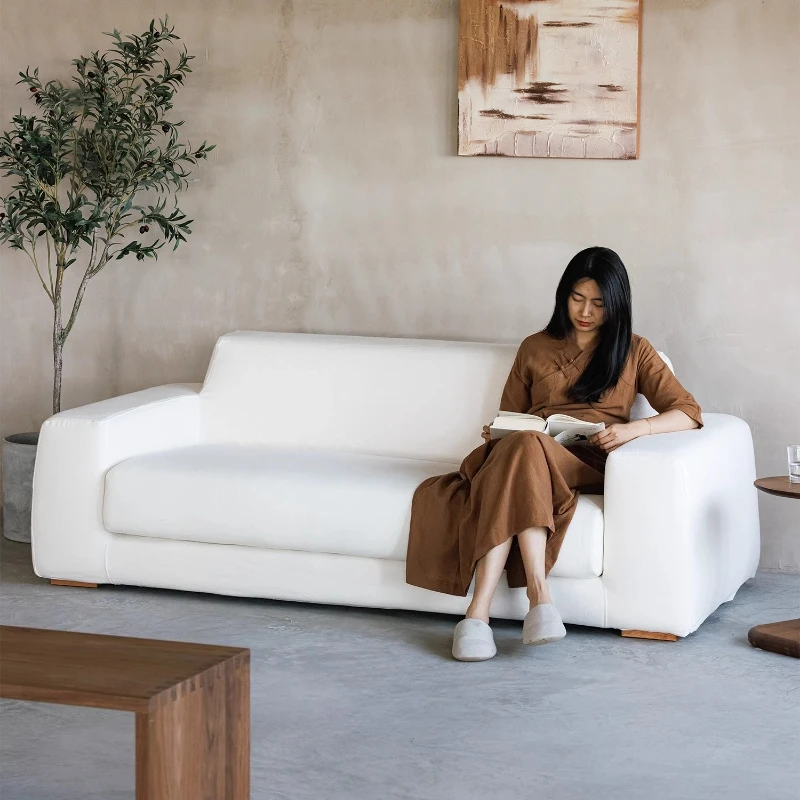 

Sofa, Japanese-style linen sofa fabric wabi-sabi wind living room sofa straight row three-person removable and washable