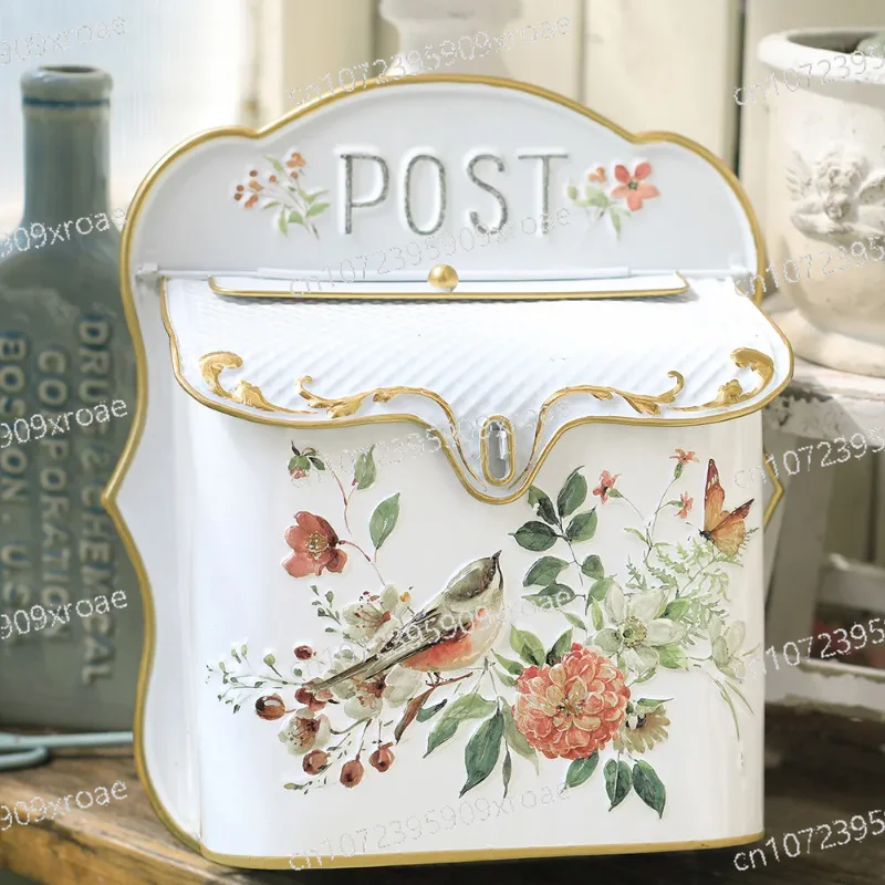 European retro wrought iron mailbox creative home suggestion box wall decoration storage box outdoor garden wall decoration
