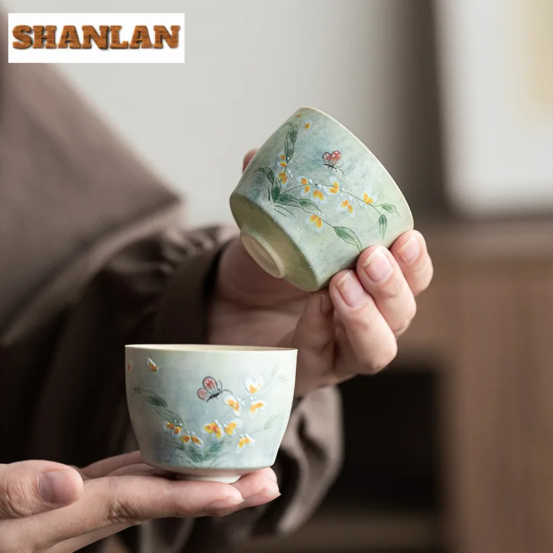 

2pc/lot Hand Drawn Orchid Small Teacup Japanese Tea Bowl Tea Pair Personal Cup Jianzhan Household Drinkware Supplies Gift 80ML