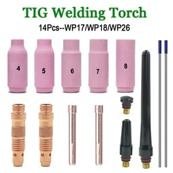 14pcs TIG Welding Torch Kit Accessories with Alumina Ceramic Nozzle Blue WL20 Tungsten Electrodes for WP17 WP18 WP26 Consumables