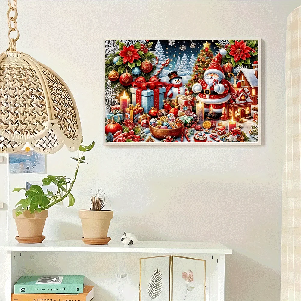 ปริศนา 1,000 ชิ้น ลายซานตาคลอสและตุ๊กตาหิมะในฉากคริสต์มาส พร้อมหมู่บ้านฤดูหนาว ของขวัญ และเกล็ดหิมะ - สนุกสุดๆ