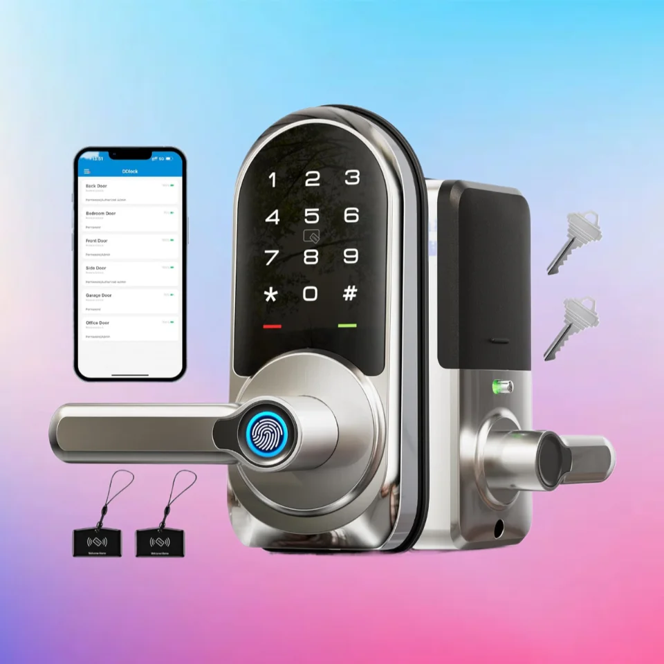 Veise RZ09 Smart Lock, 7-in-1 Keyless Entry with Handle Set, APP Control Fingerprint Deadbolt for Front Door