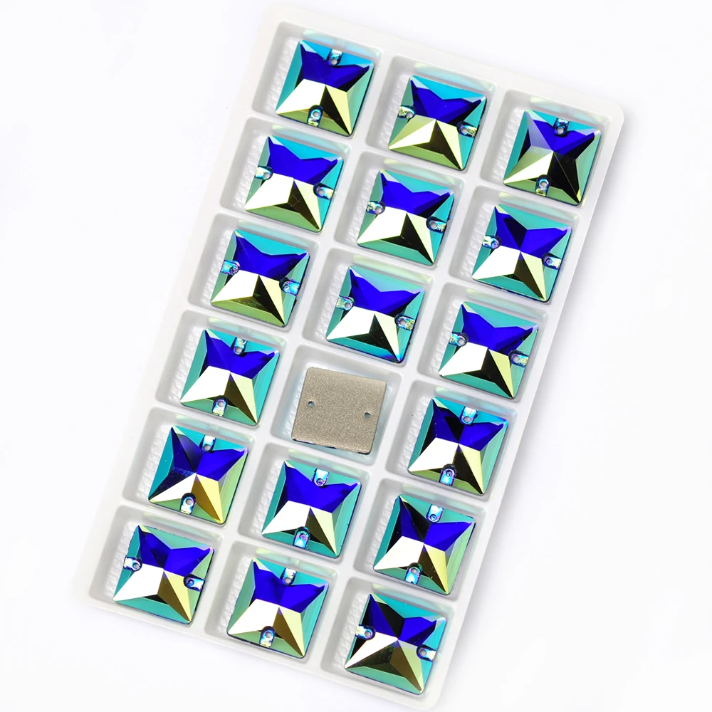 Pubrilex Mehrfarbige AB Quadratische Strasssteine zum Aufnähen, Glitzernde Glaskristalle, 3D DIY Kleidungsdekoration Zubehör – Detail 14