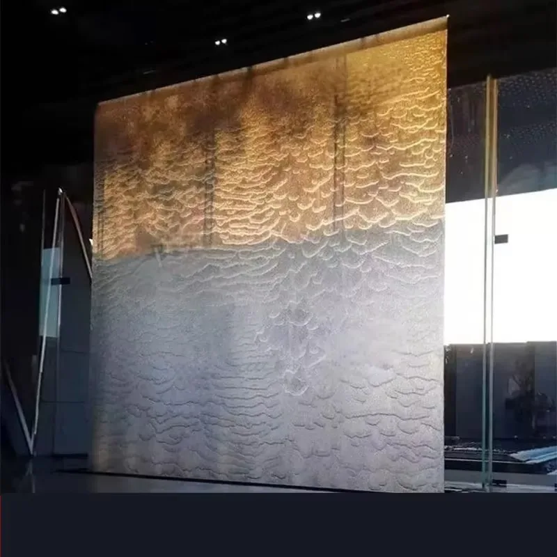 Custom Large Size Woven Stainless Steel Mesh Waterfall Wall Metal Water Flow Landscape Divider Decor Plain Weave Chain Link