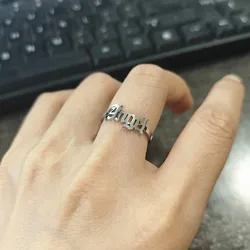 Adjustable Angel Rings For Girls Stainless Steel Jewelry Old English Letter Rings Gold Silver Color Bague Femme Birthday Gift