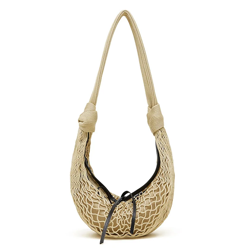 

2025 new cotton and linen rope braided women's bag hot girls fashionable and versatile contrasting color net bag one shoulder
