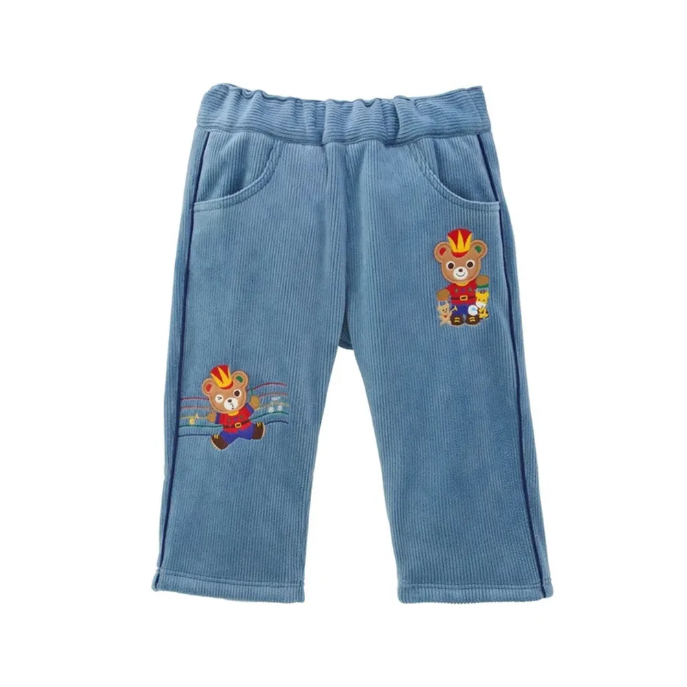 Cartoon patterned embroidered pants Autumn winter corduroy fabric pants boys and girls Cute pants