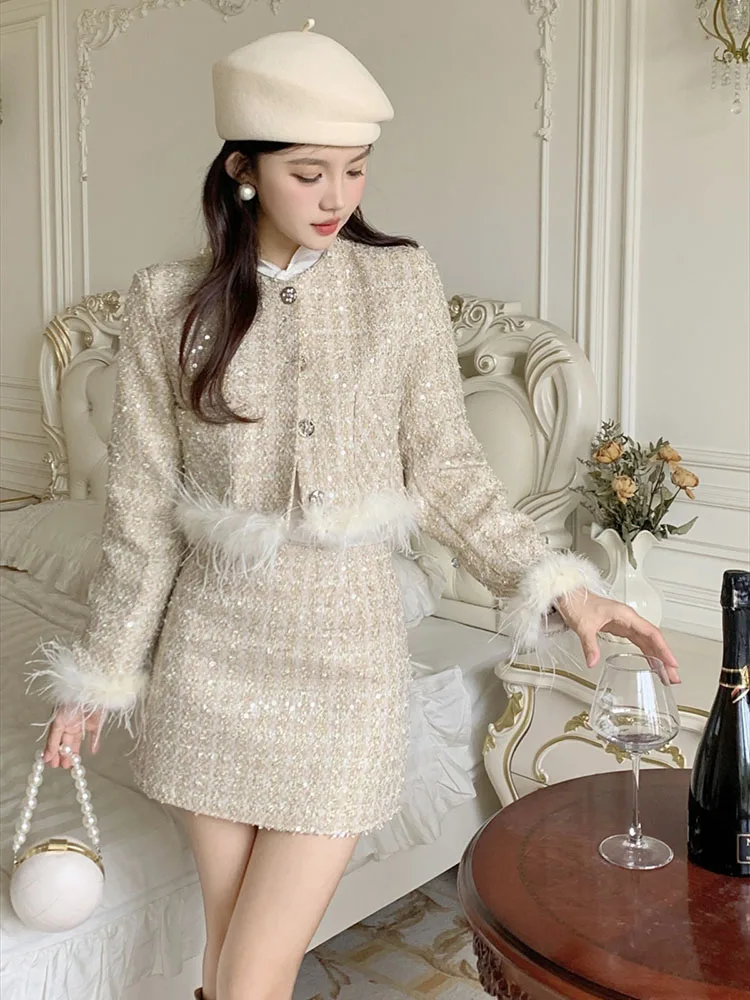 

Light luxury high-end feeling small fragrance style women in autumn 2025 socialite short coat half skirt two piece set