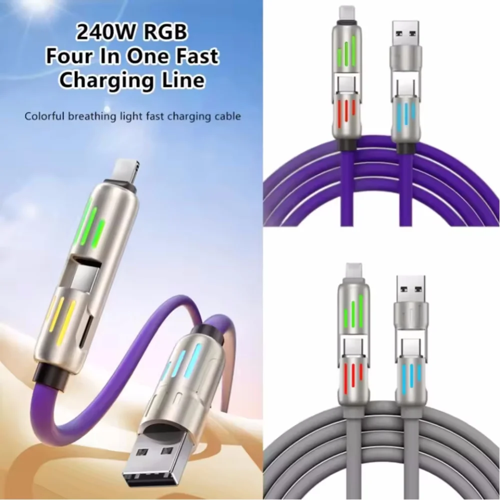 4-in-1 USB Charging Cable Fast Charging MAX 240W Lightning Multi Functional Aluminum Alloy 240W suitable For iPhone15 16 Samsung