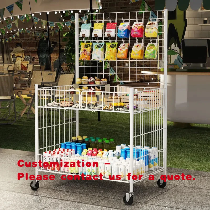 custom.Foldable Metal Trolley Display Racks Movable Clothing and Stall Shop Shelves Supermarket Shelving Solution