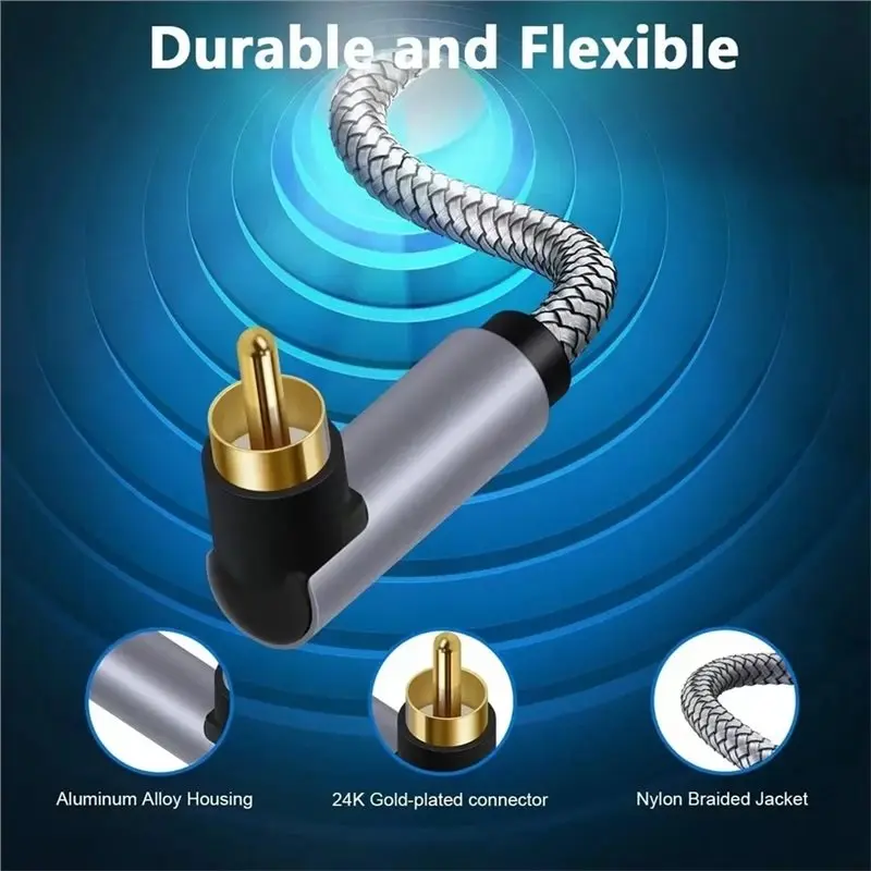 AA60 Digital Audio Coaxial Cable 90 Degree 75Ω RCA to RCA Male, Hifi SPDIF Cord for Sound Bar CD DVD TV, 2m