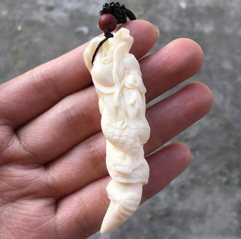 Ivory fruit dragon Tooth Pendant, mammoth dog tooth, wolf tooth, sharp bone, carved male and female Necklace