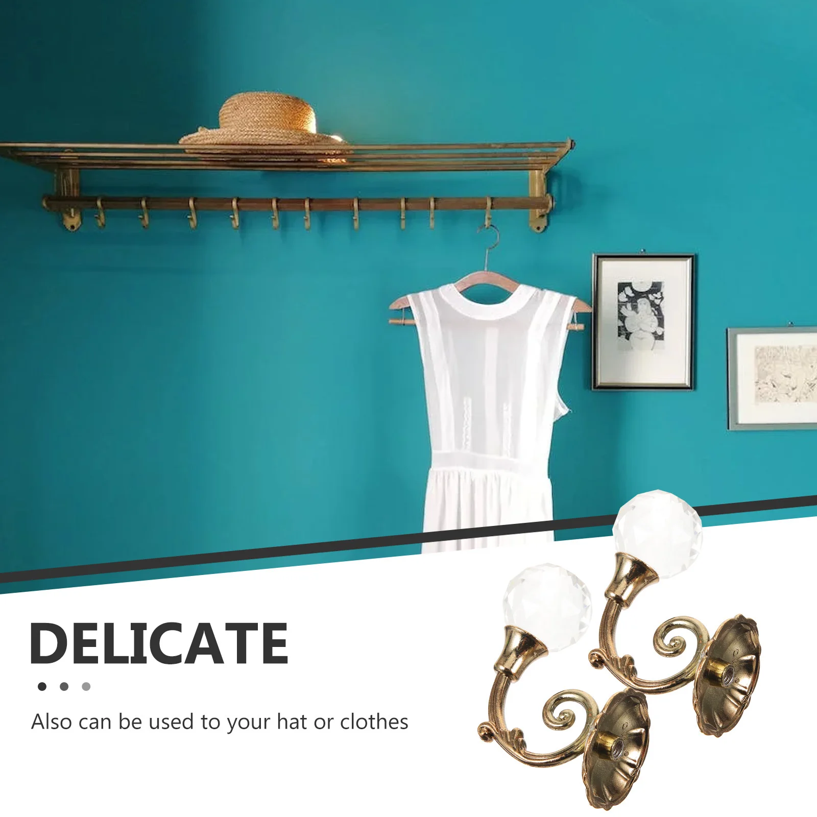 

Pair of Vintage Metal Curtain Hooks with Crystal Balls Golden Yellow Drapery Holdbacks for Curtains Clothes Elegant Home Decor