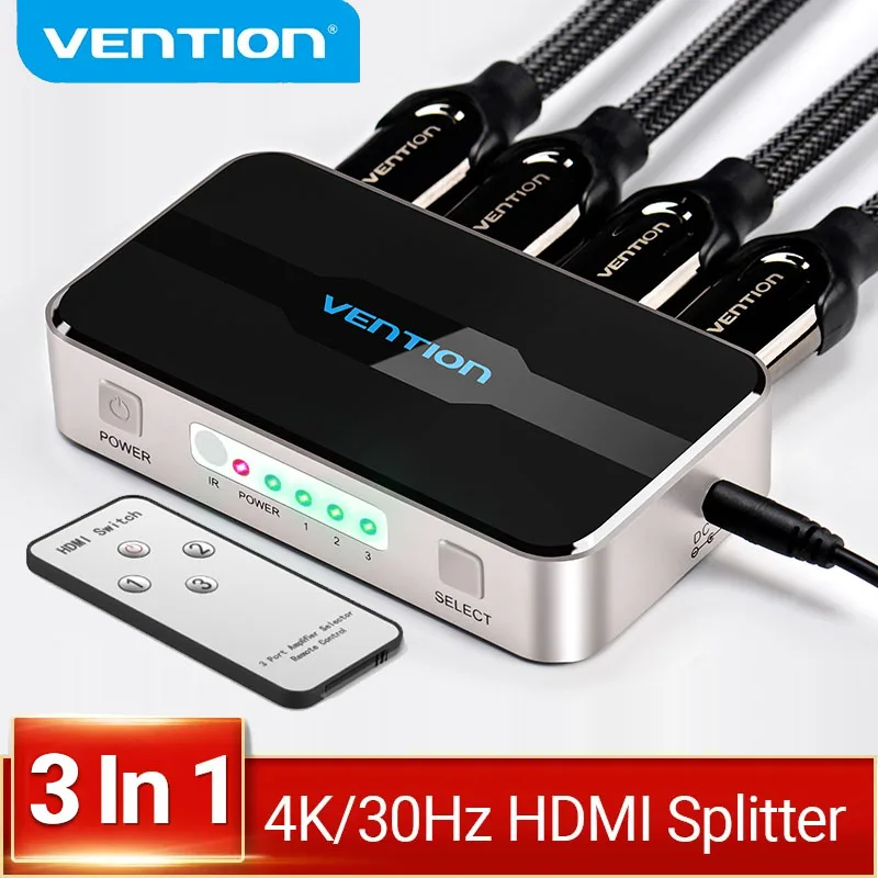 

HDMI-переключатель Vention 3 в 1, 4K, 3D, 2,0 дюйма, с пультом ДУ