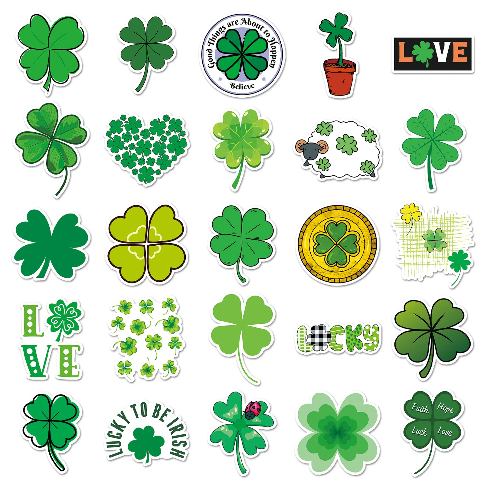 10/50枚入り 四つ葉のクローバー ステッカー 幸運の草 デコレーション 漫画 キッズ おもちゃ カップ ノートパソコン ギター 車 バイク グラフィティ デカール