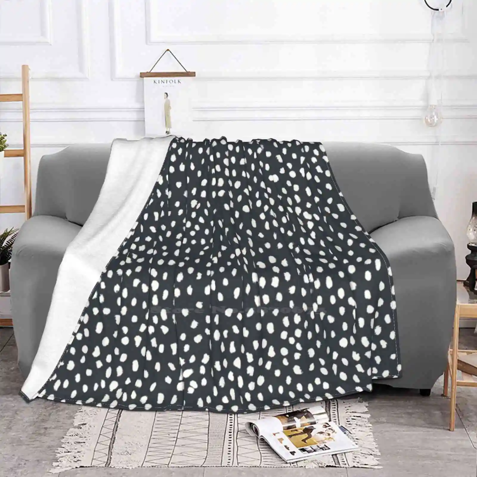 Dark Grey Dalmatian Print Mask Creative Design Light Thin Soft Flannel Blanket Dalmatian Dogs Puppy Puppies Leopard Polka Dots