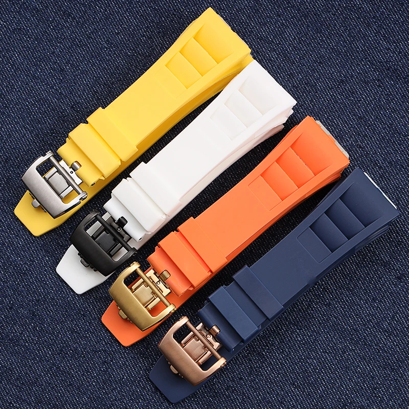 

25mm Watchbands For Richard Mille Rm011 Convex Interface Replace Original Rubber Silicone Fold Buckle Watch Strap Bracelet