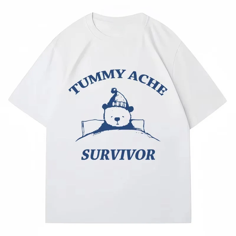 

Tummy Ache Survivor Bear Pattern с 3D принтом Y2k, дышащая, быстросохнущая, свободная, удобная футболка с круглым вырезом и короткими рукавами