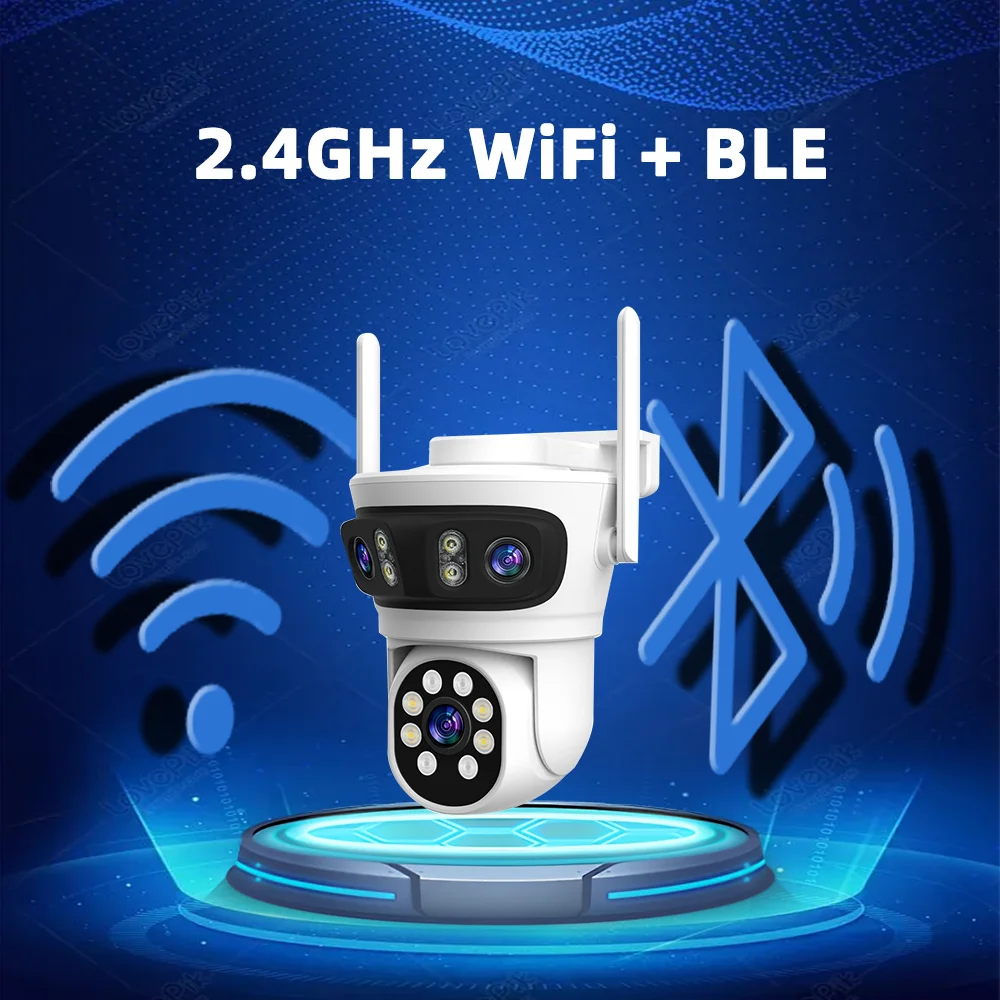 Triple 3 Lens Tuya SmartLife 2.4G WiFi 3MP WiFi Motion Tracking Night Vision Outdoor PTZ  CCTV Siren Light Alarm Camera ONVIF