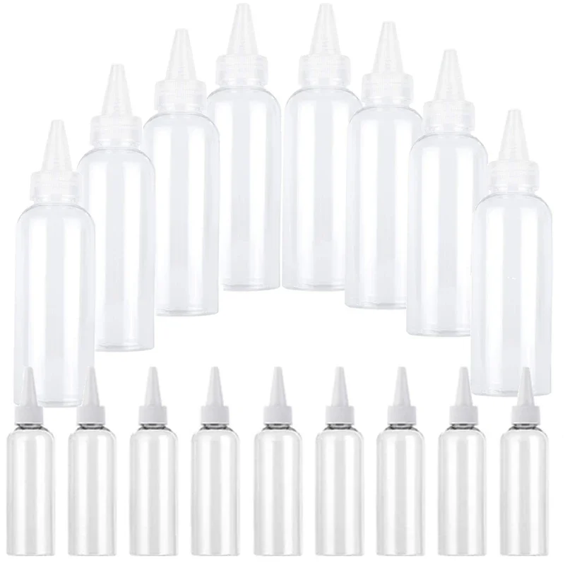 100Pcs/Set 10ml-100ml Empty Plastic Squeeze Bottles Hair Color Applicator Bottles Pointed Long Tips Glue Bottle Sauce Dispensers