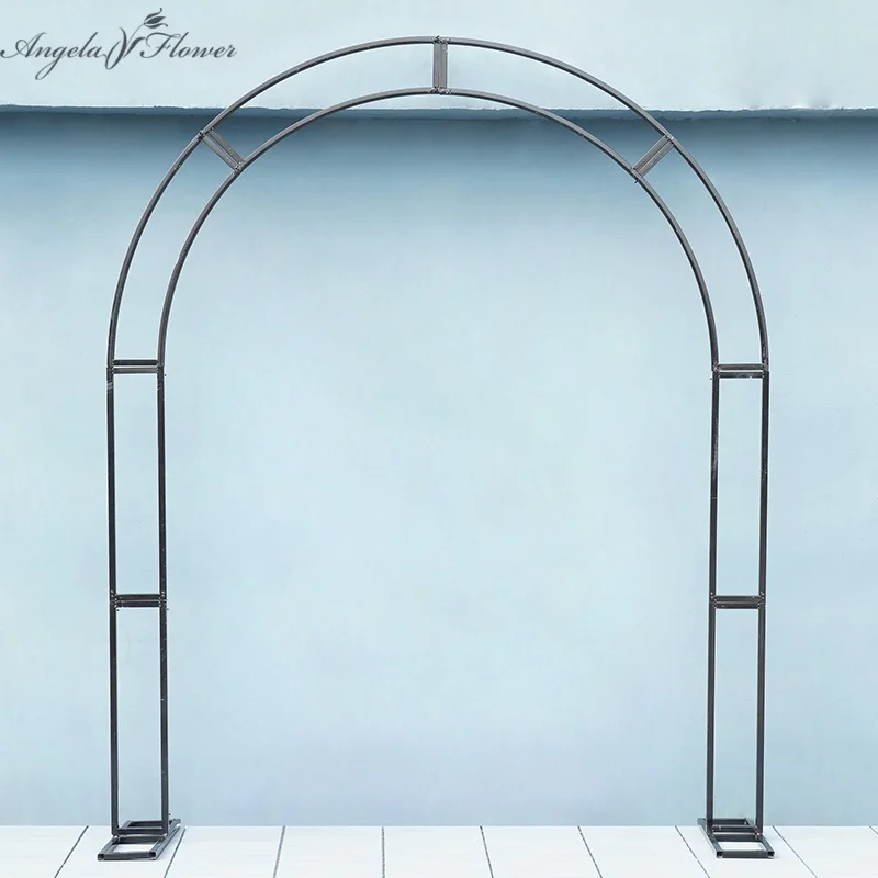 Angela Flower A4175 Stable Black Metal Double Pipe Arch Stand Wedding Backdrop Solid Base Floral Frame Decor Stage Banquet Accessories Event Party Props