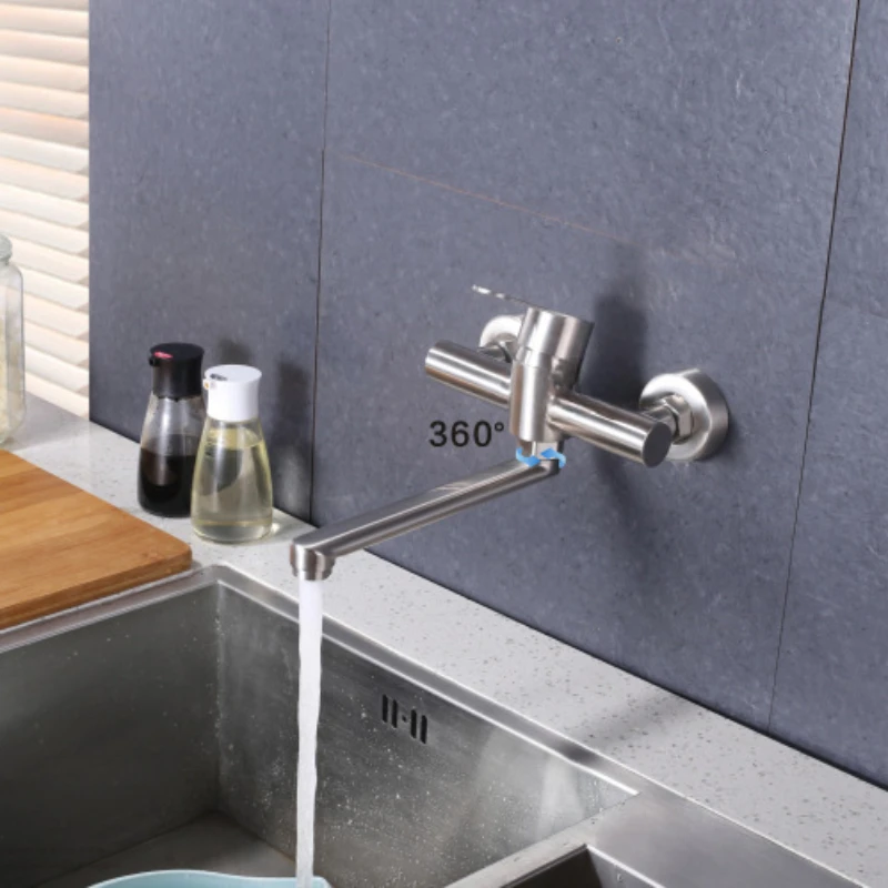 360°Wall Rotation Faucet Stainless Steel Kitchen Faucet Wall Mounted Single Hand Mixer Faucet