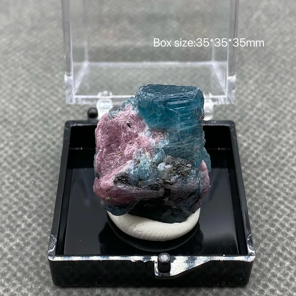 

100% natural ruby and aquamarine crystal raw stone ore specimens +Box size:35*35*35mm