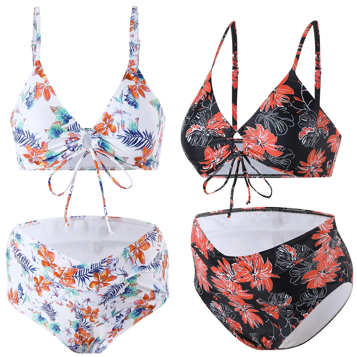 

Printed Beach Split Swimsuit Two-piece Maternity Swimsuit Lace-up Polylong High Waist Split Triangle Bikini