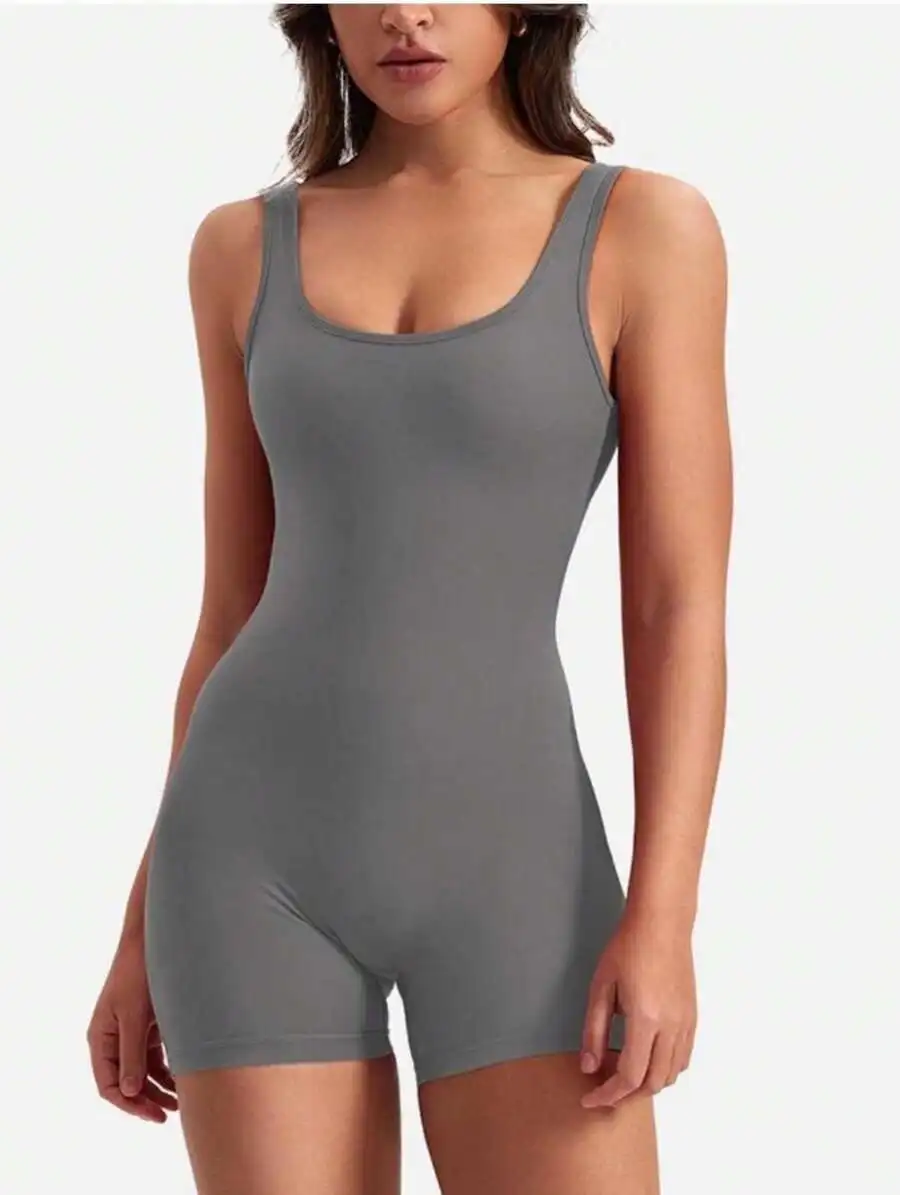 One Piece Jumpsuits For Women Tummy Control V Back Scrunch Butt Jumpsuit Sleeveless Bodycon Yoga Workout Romper Shorts-Labor
