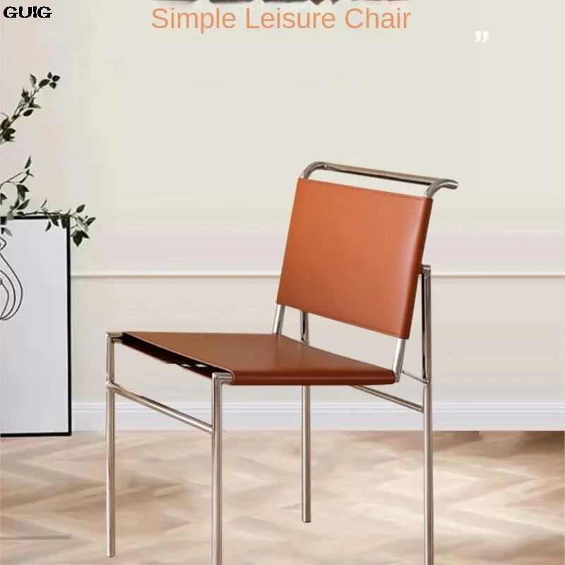 

GUIG Light Luxury Saddle Chair Household Antique Style Saddle Leather Chair Metal Steel Tube Simple Italian Dining Chair