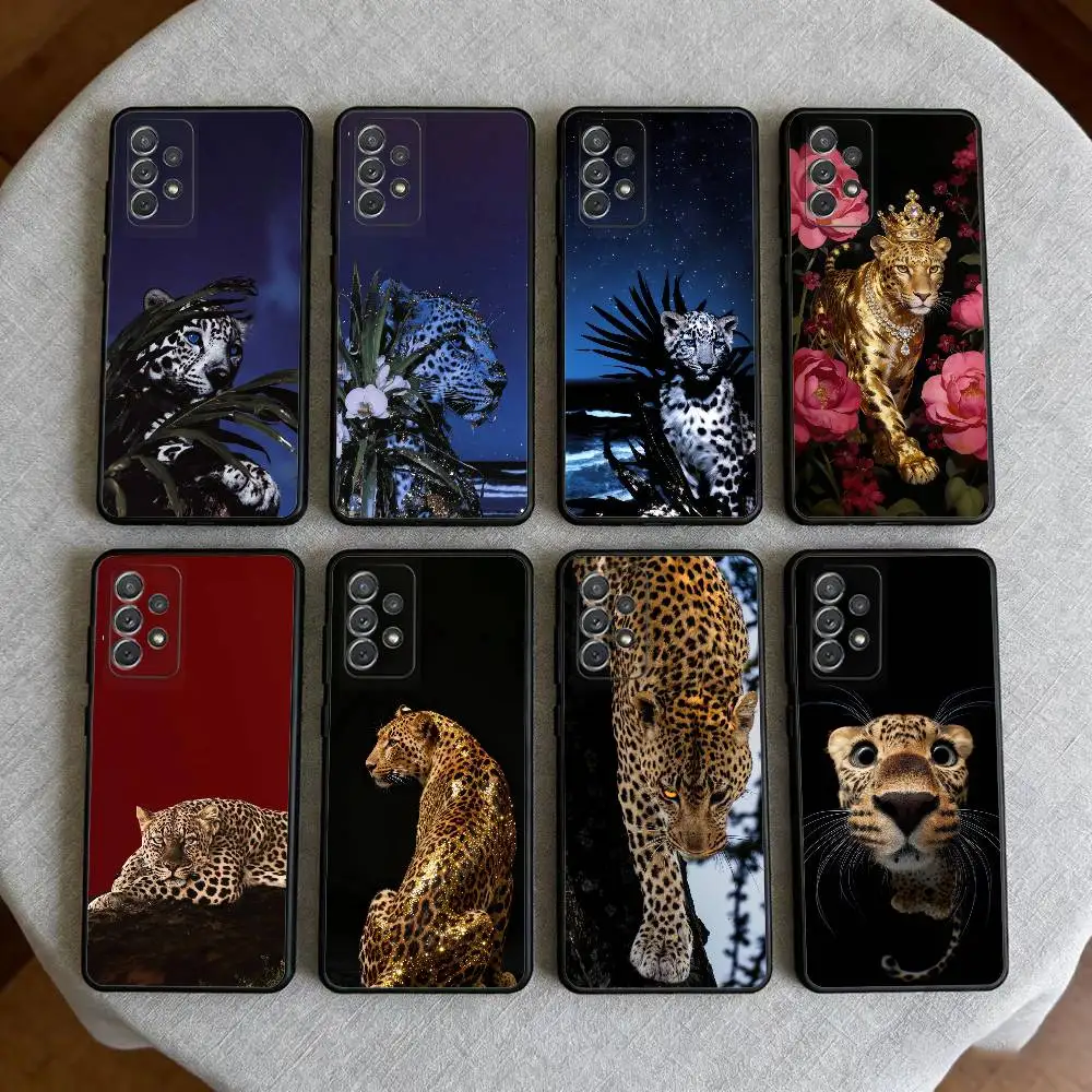Fashion Leopard Print  Phone Case For Samsung Galaxy A73,A72,A71,A70,A53,A52,A51,Soft Silicone Black Cover