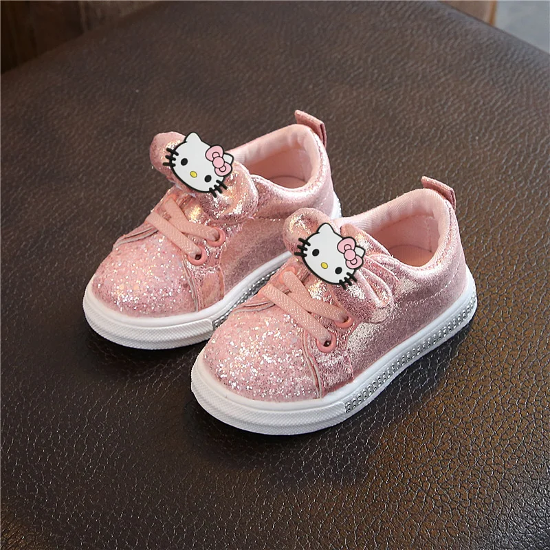 

hello kitty, весенне-осенняя повседневная обувь для девочек, яркая нескользящая спортивная обувь принцессы, обувь для малышей на мягкой подошве на липучке